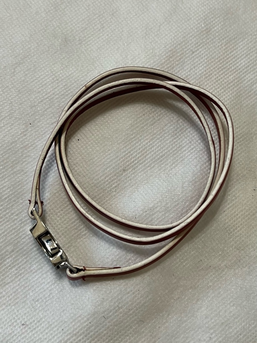 Lacoste Red/White Thin Leather Wrap Bracelet with Silver Clasp